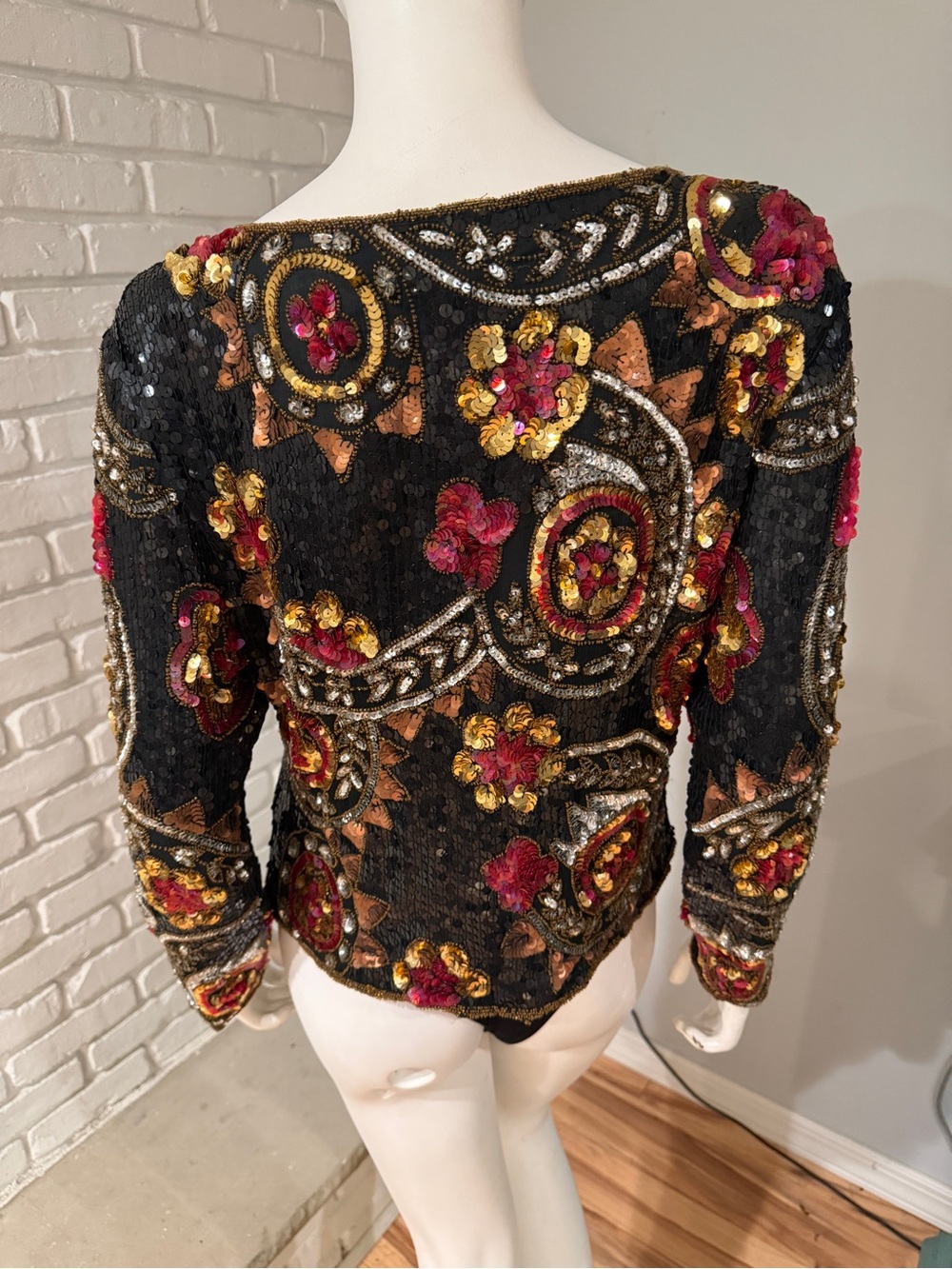 SCALA Silk Beaded Sequin Art Deco Top Black Gold Burgundy Est. SMALL/MEDIUM - Picture 10 of 15